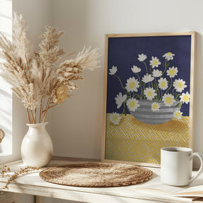 Daisy Bowl In Bloom Illustration Art Poster