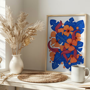 Hawaiian Orange and Blue Florals Poster