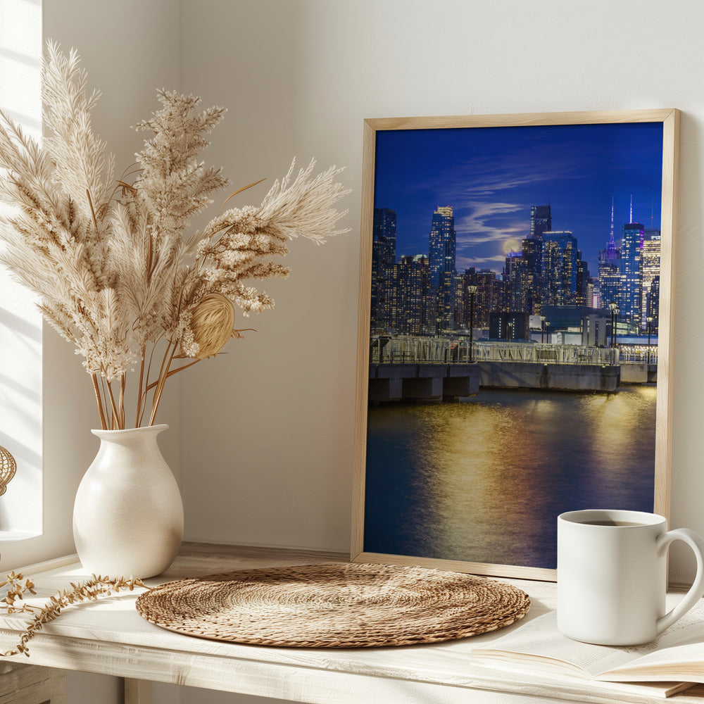 Harvest Moon over the Midtown Manhattan Skyline Poster