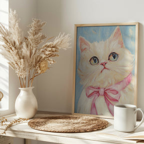 Pink Bow White Cat Poster