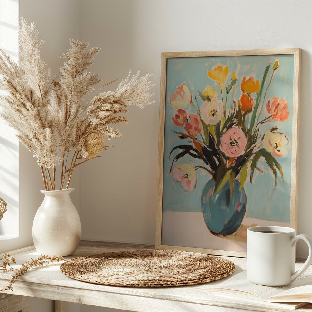 Colorful Flowers in Vase Poster