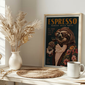 Art Deco Espresso Martini Drinking Sloth Poster