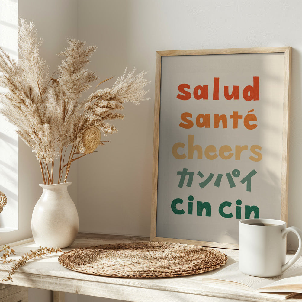 Cheers Typography - Salud Santé Cheers Kanpai Cin cin Poster