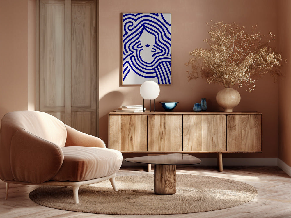 Berit in beige and indigo blue Poster