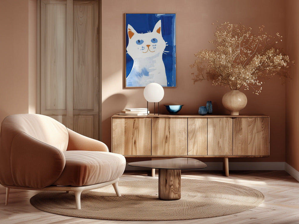 Cat In Blue Poster