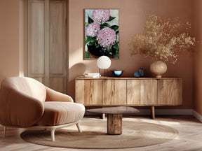 Potted pink hydrangeas Poster