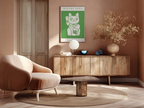 Maneki-neko Cat Green Poster