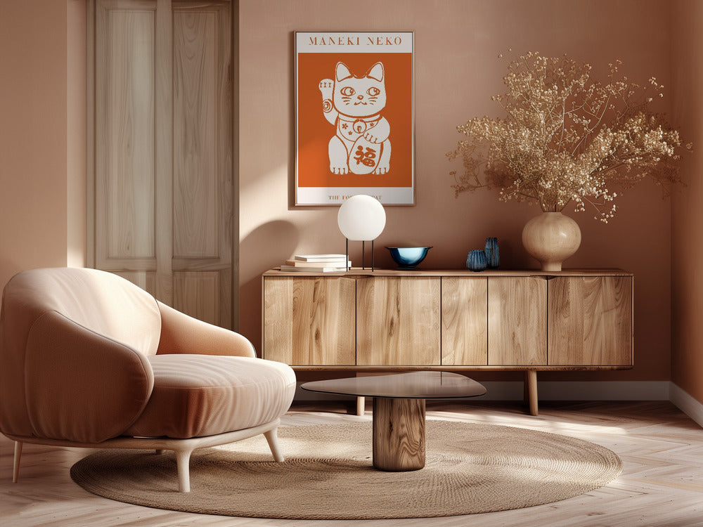 Maneki-neko Cat Orange Poster