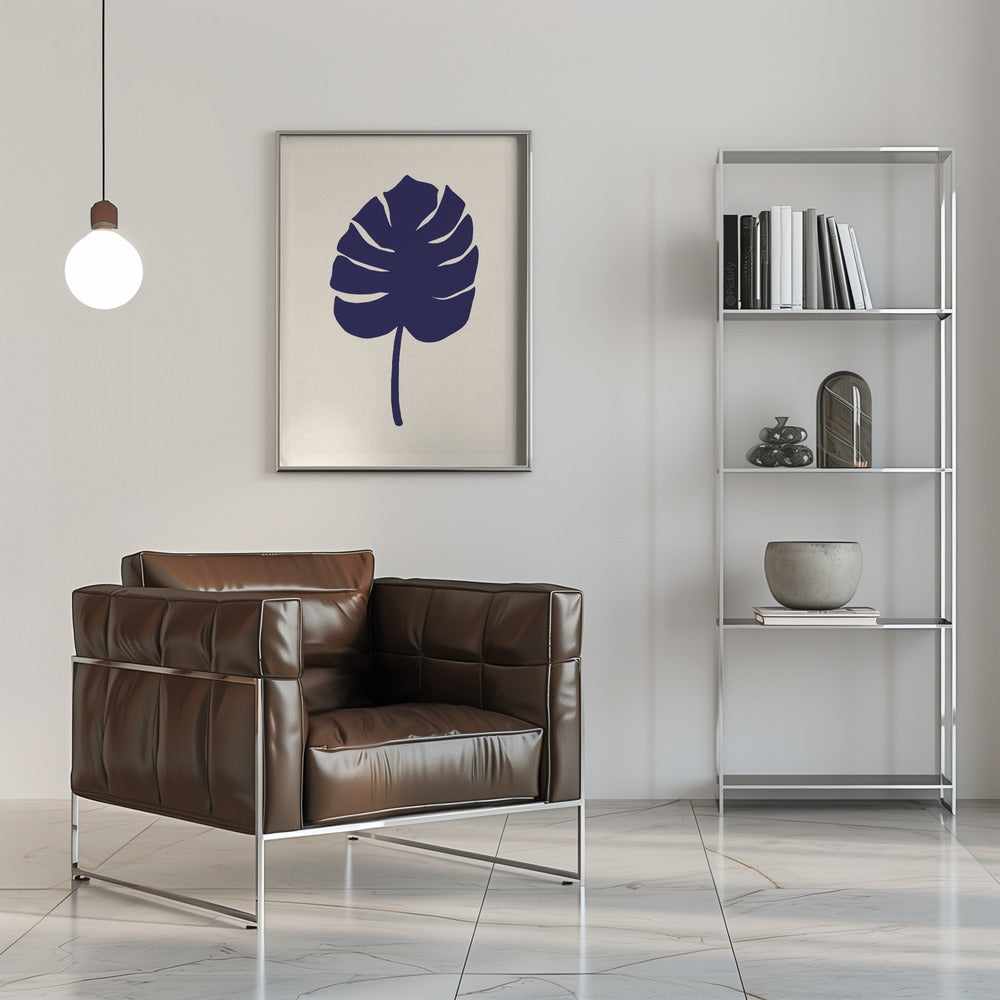 Monstera Leaf Dark Blue Poster