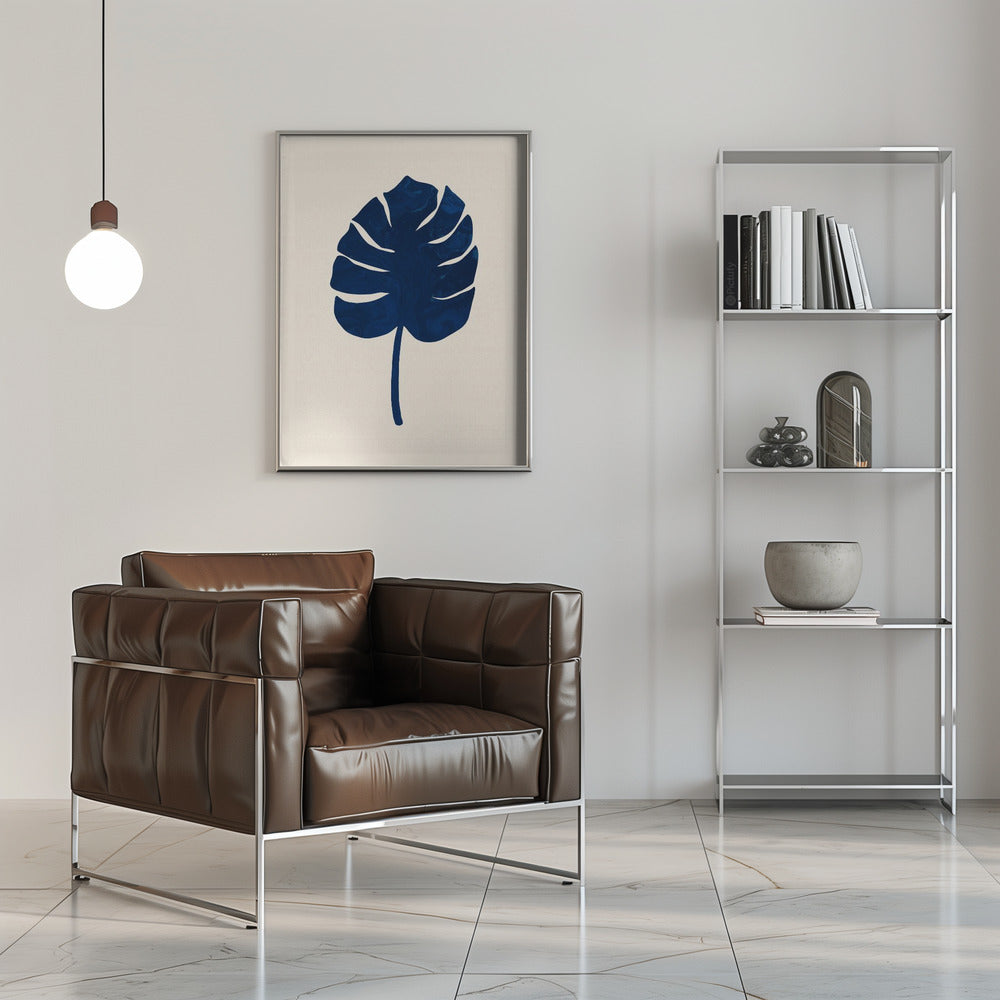 Monstera Marble Blue Poster