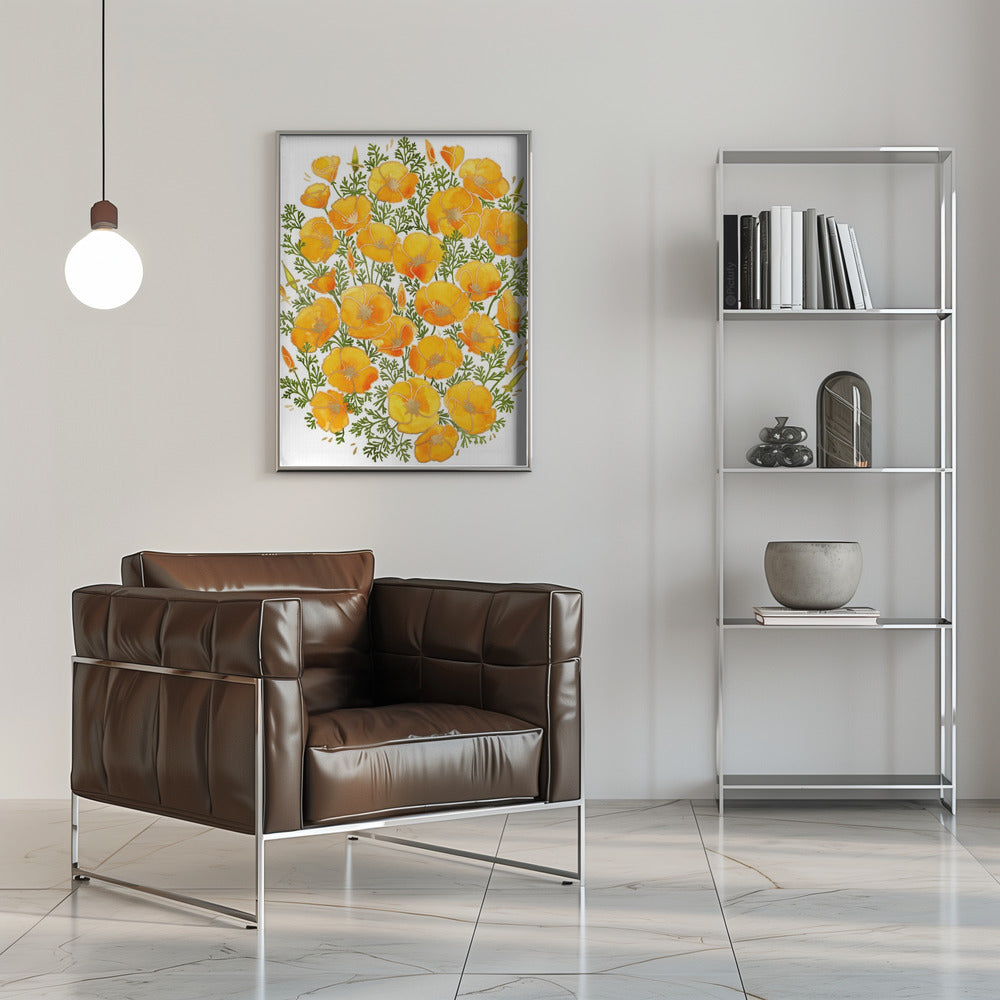 Gold accented California poppies Poster