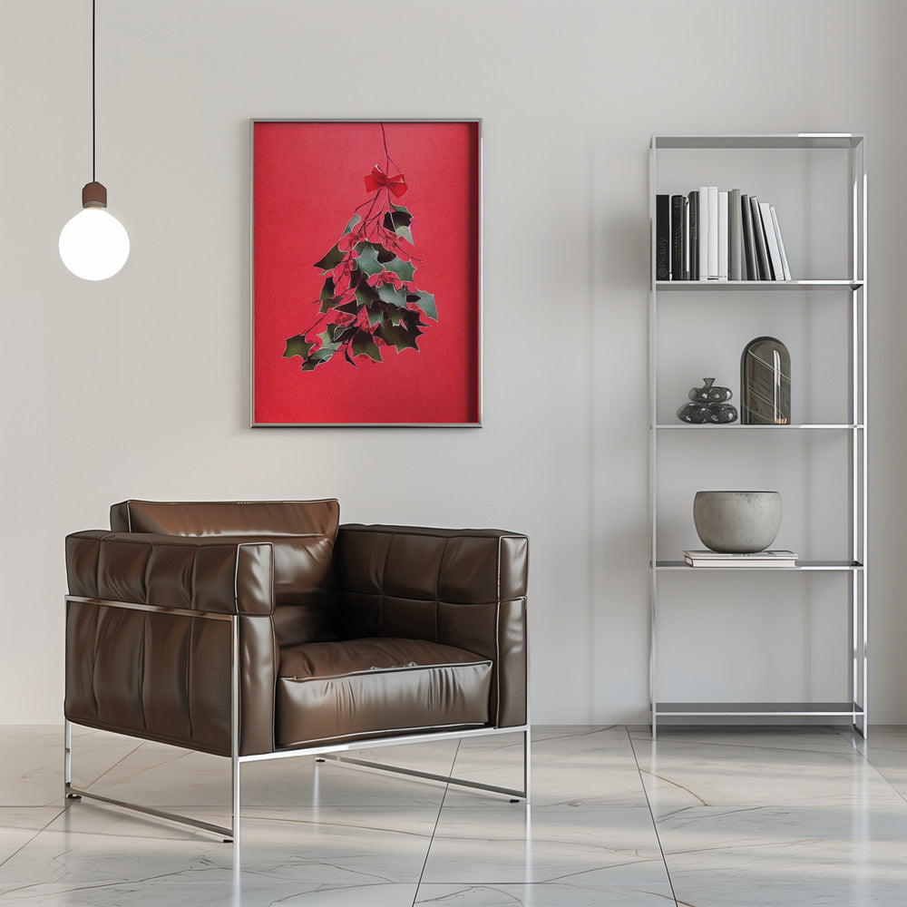 Mistletoe With Red Bow Poster