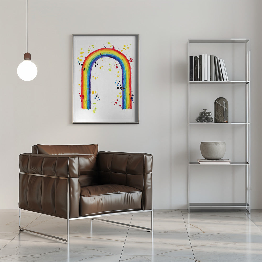 Rainbow watercolor with splatters Poster