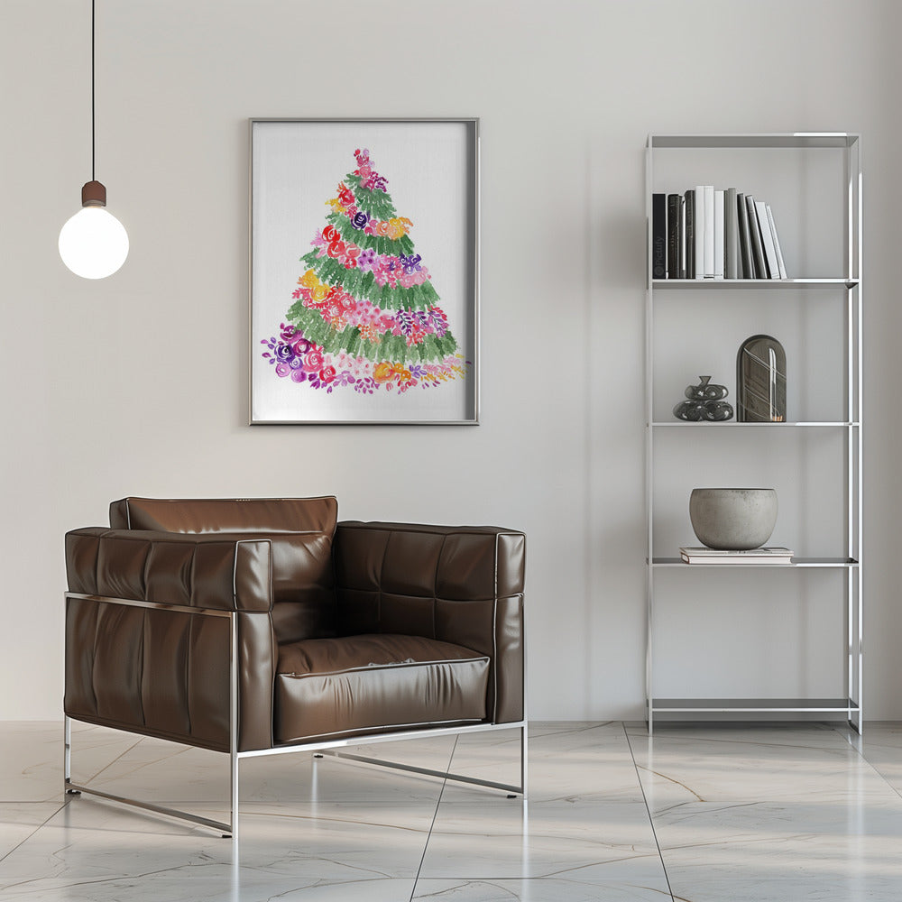 Floral watercolor Christmas tree Poster