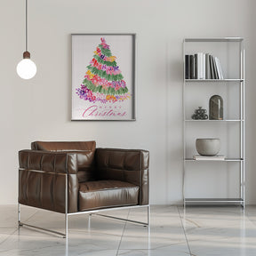 Floral watercolor merry Christmas tree Poster