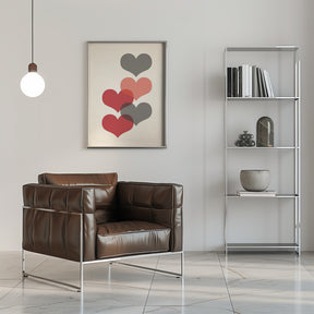 Mid century hearts in red Poster