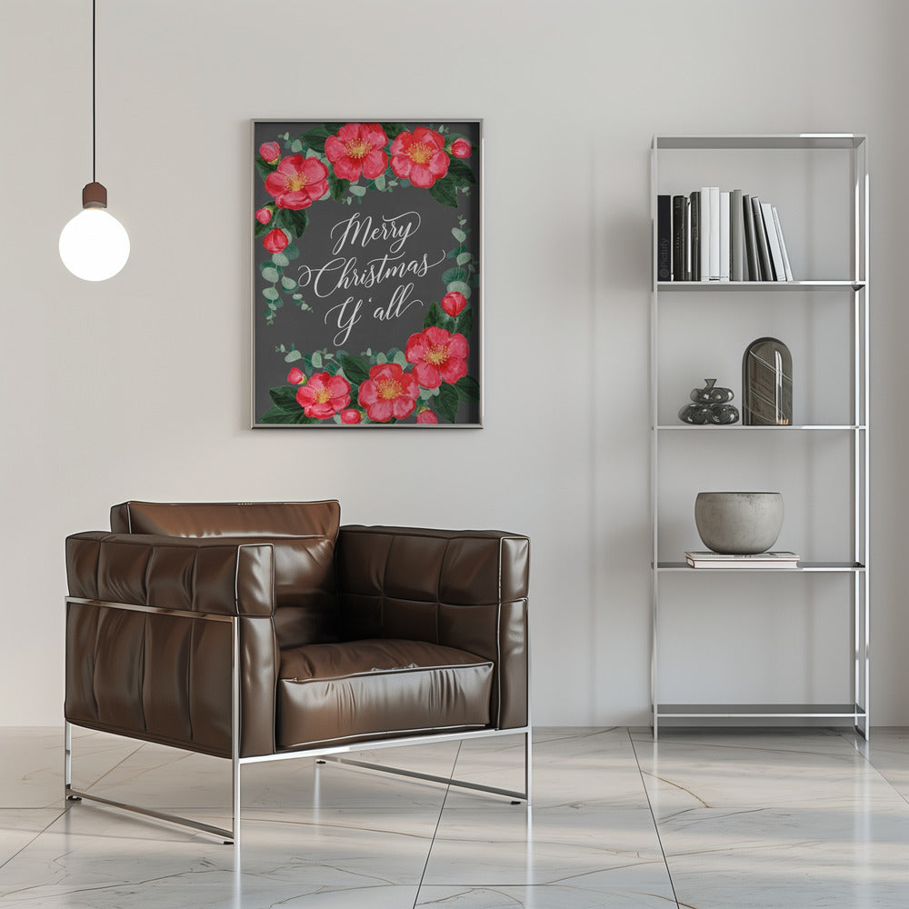 Watercolor camellias Merry Christmas Y'all Poster