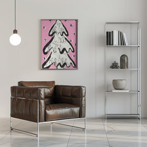 Christmas Tree And Snow Pink Poster