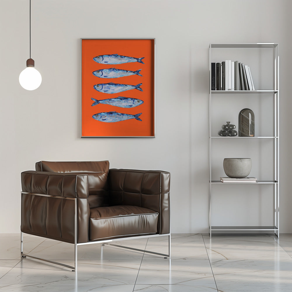 Sardines on Orange Poster