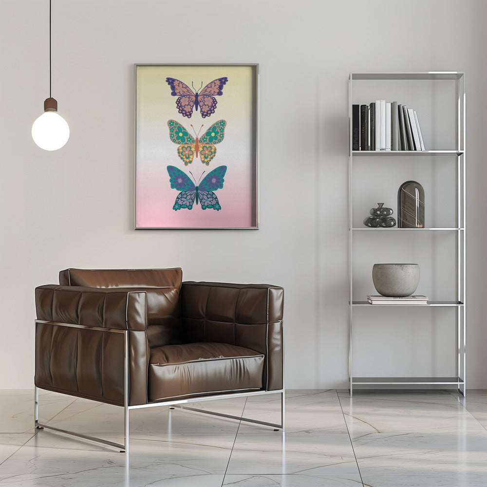 Colorful floral butterflies I Poster