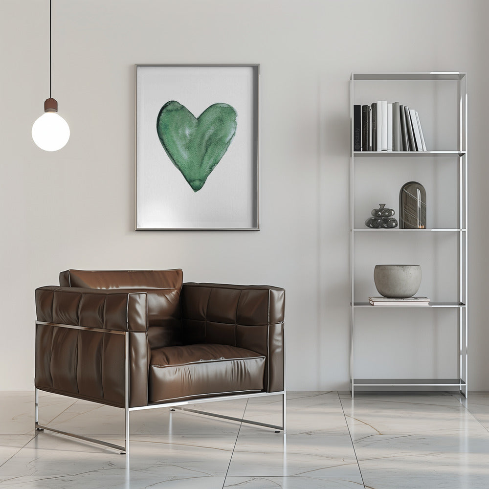 Watercolor heart green Poster