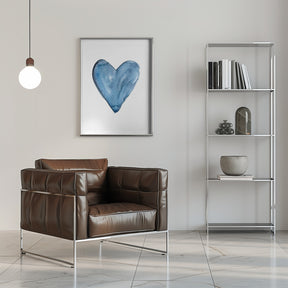 Watercolor heart blue Poster