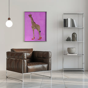 Giraffe wearing heels and heart glasses pink Poster