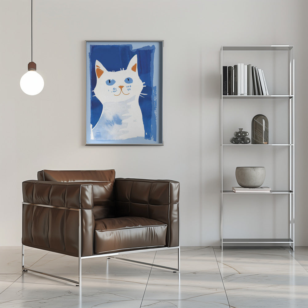 Cat In Blue Poster