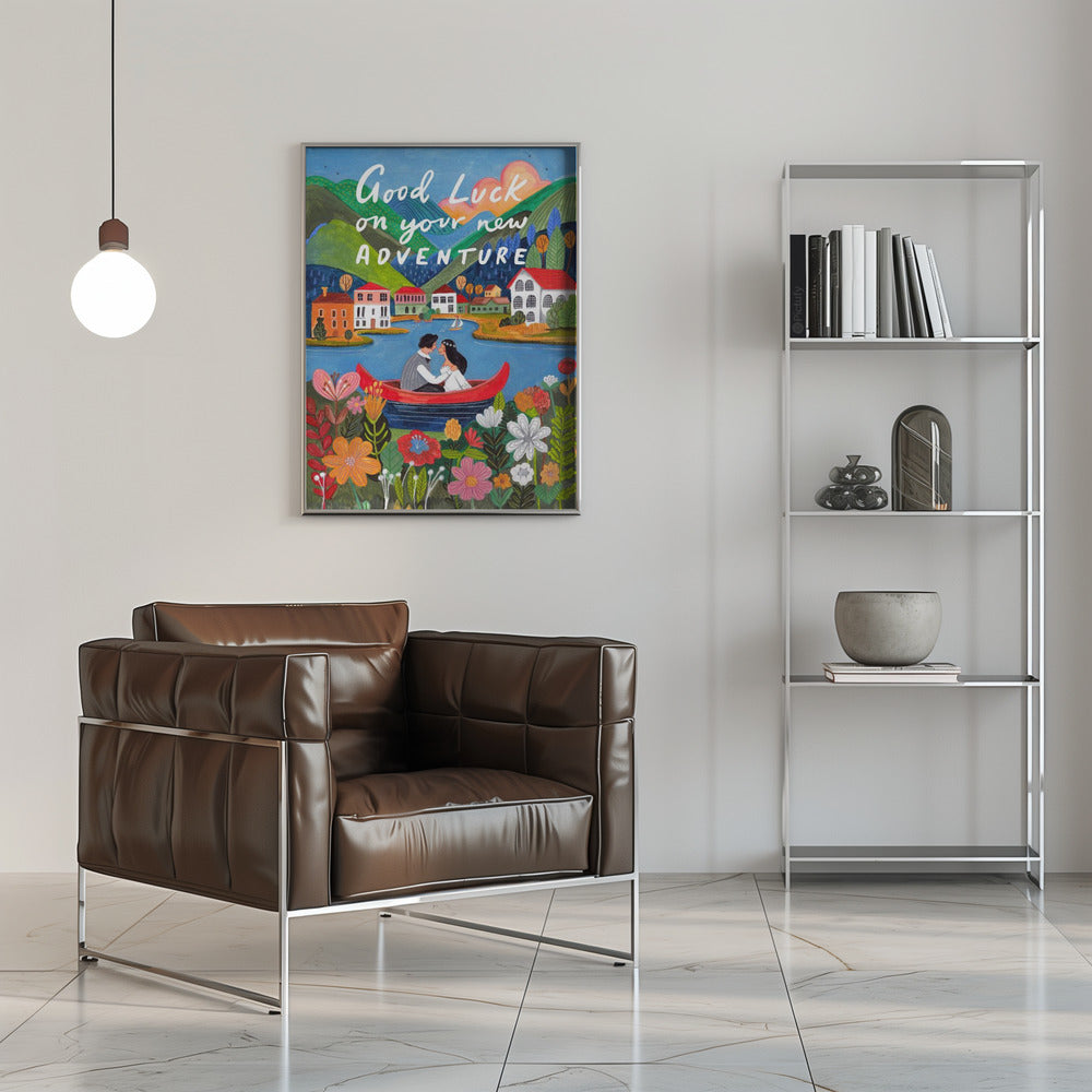 Just Married Couple in a boat Poster