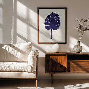 Monstera Leaf Dark Blue Poster