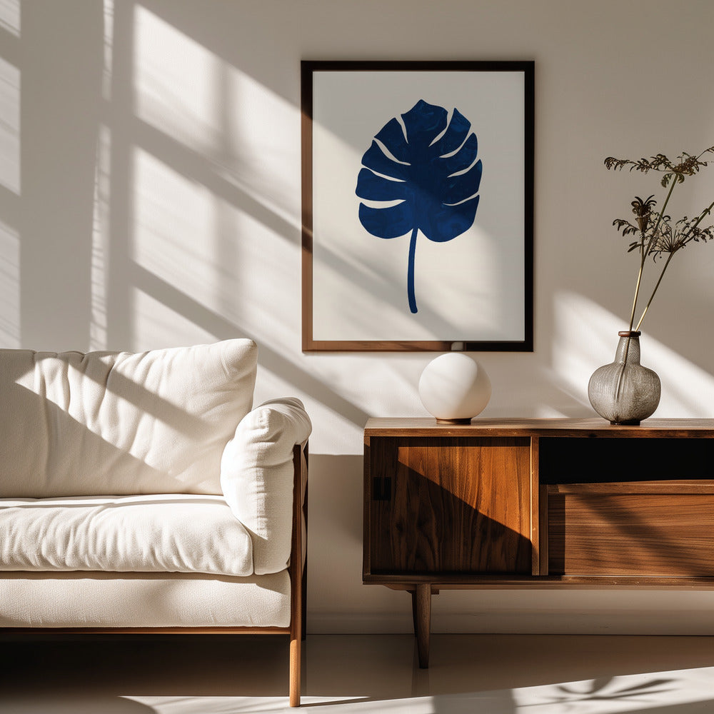 Monstera Marble Blue Poster