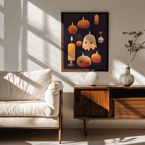 Candles, Pumpkins And A Ghost Poster