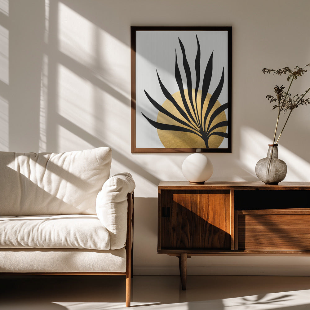 Tropical sun and palm leaf Poster