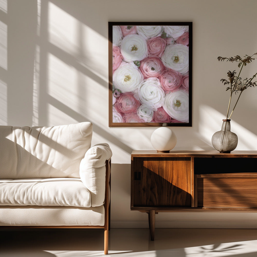 Scattered ranunculus in muted pink I Poster