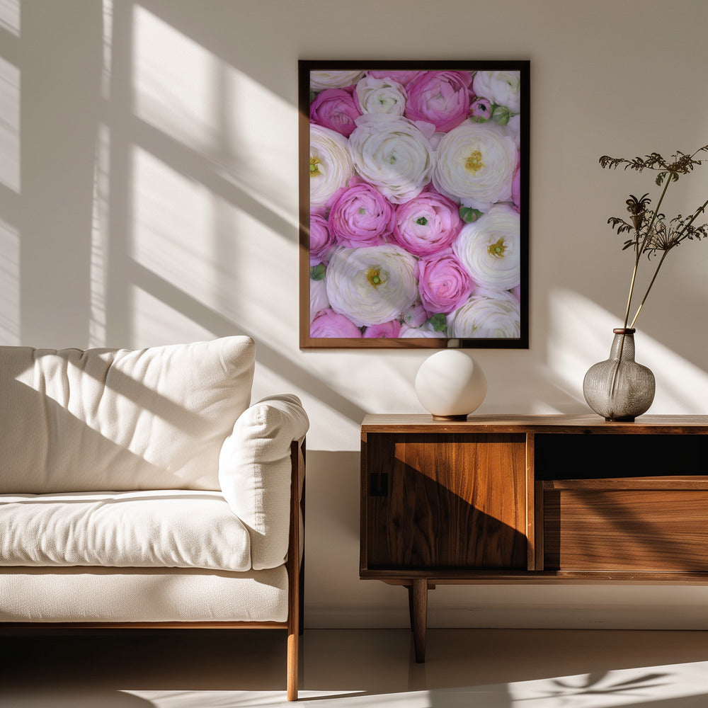 Scattered ranunculus in pink I Poster