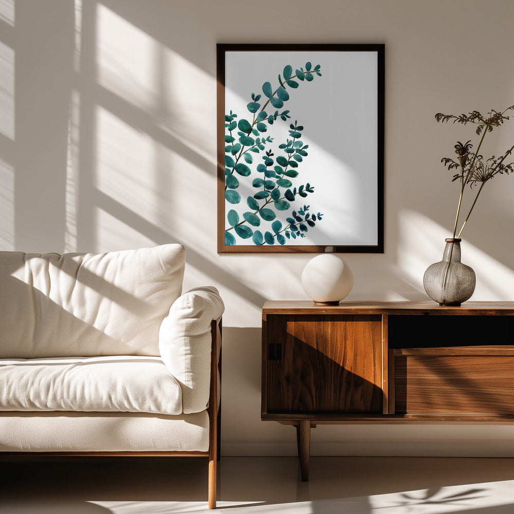 Teal watercolor eucalyptus II Poster