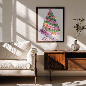 Floral watercolor merry Christmas tree Poster