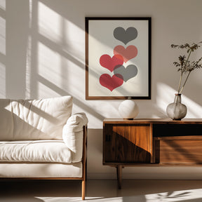 Mid century hearts in red Poster