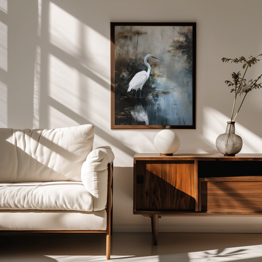 Egret in Lake Poster