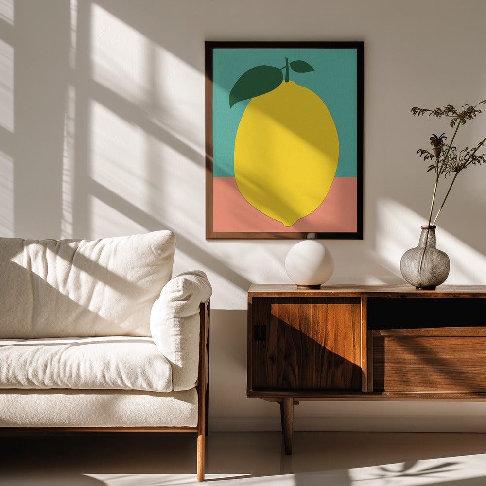 Lemon With Two Leaves Poster