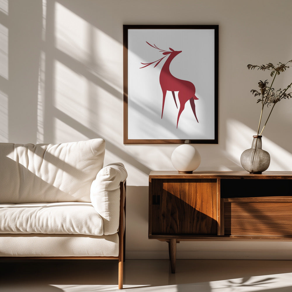 Stylized retro deer (red) Poster