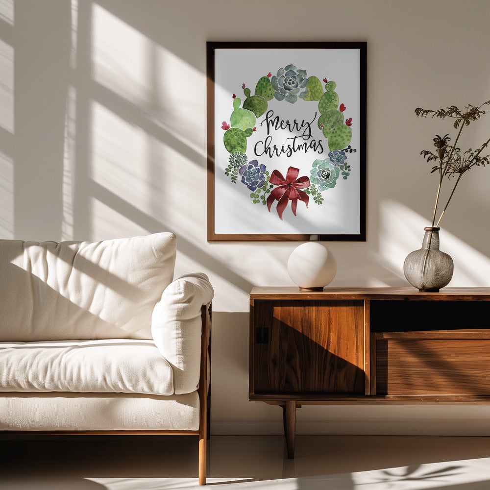 Cacti and succulent merry Christmas wreath Poster