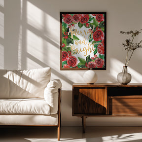 Merry and bright holiday roses Poster