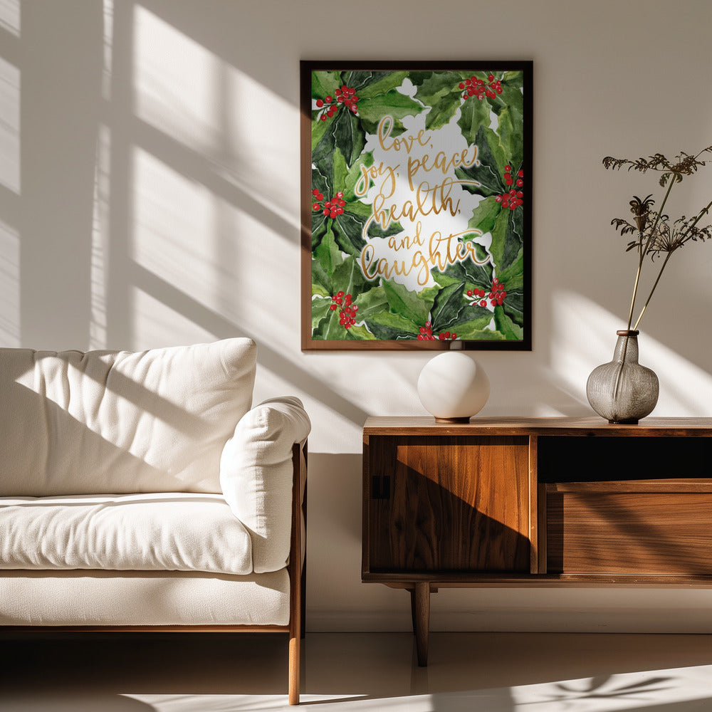 Holly floral art with holiday wishes Poster