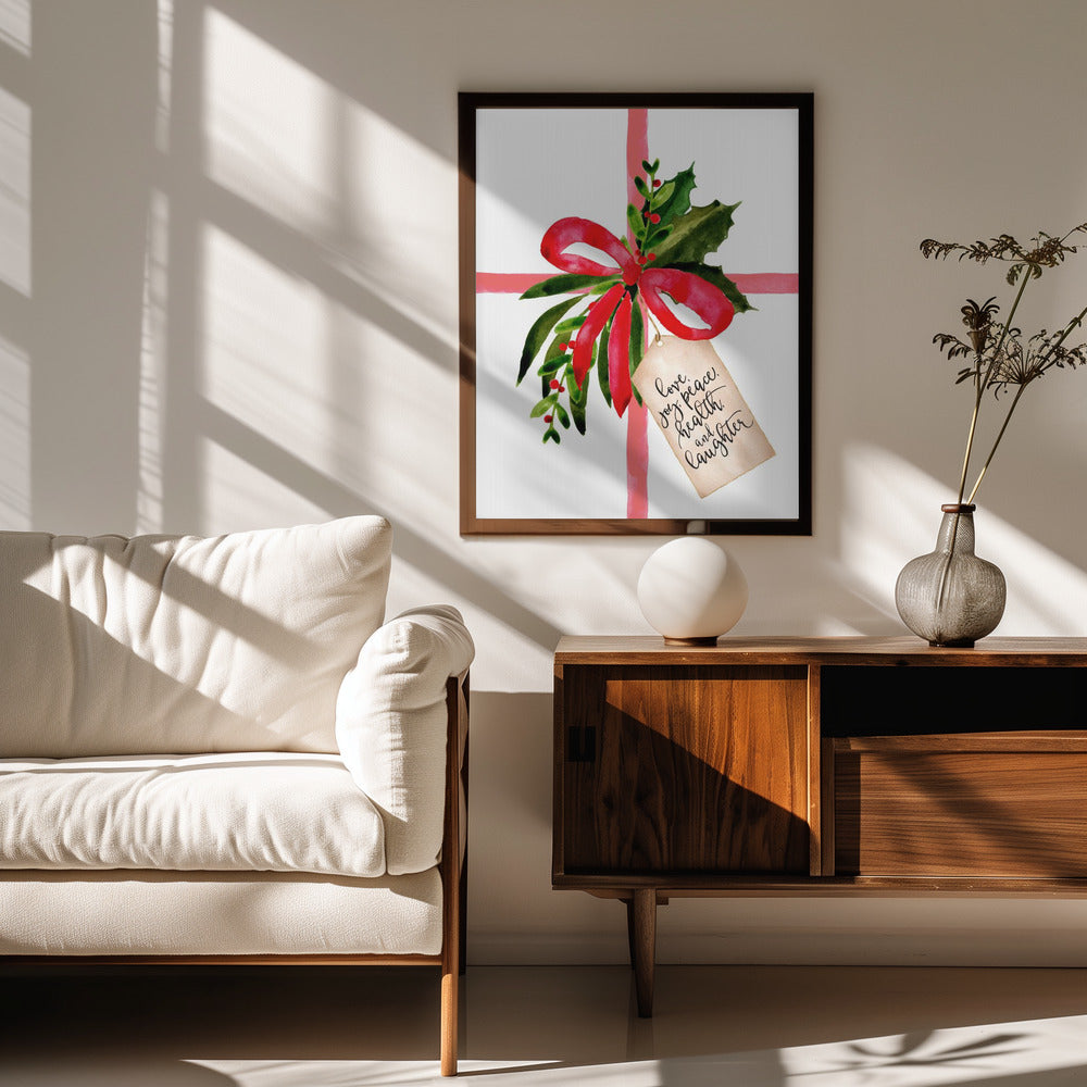 Watercolor gift with holiday wishes Poster