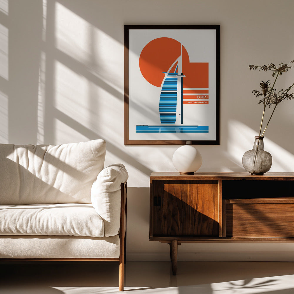 Dubai Burj Al Arab Minimalist Retro Travel Print Poster