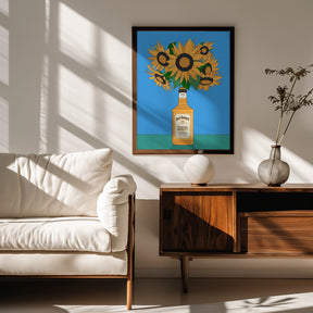 Sunflowers in Honey Whiskey Retro Illustration Poster