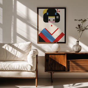 Geisha Girl Geometric Illustration Poster