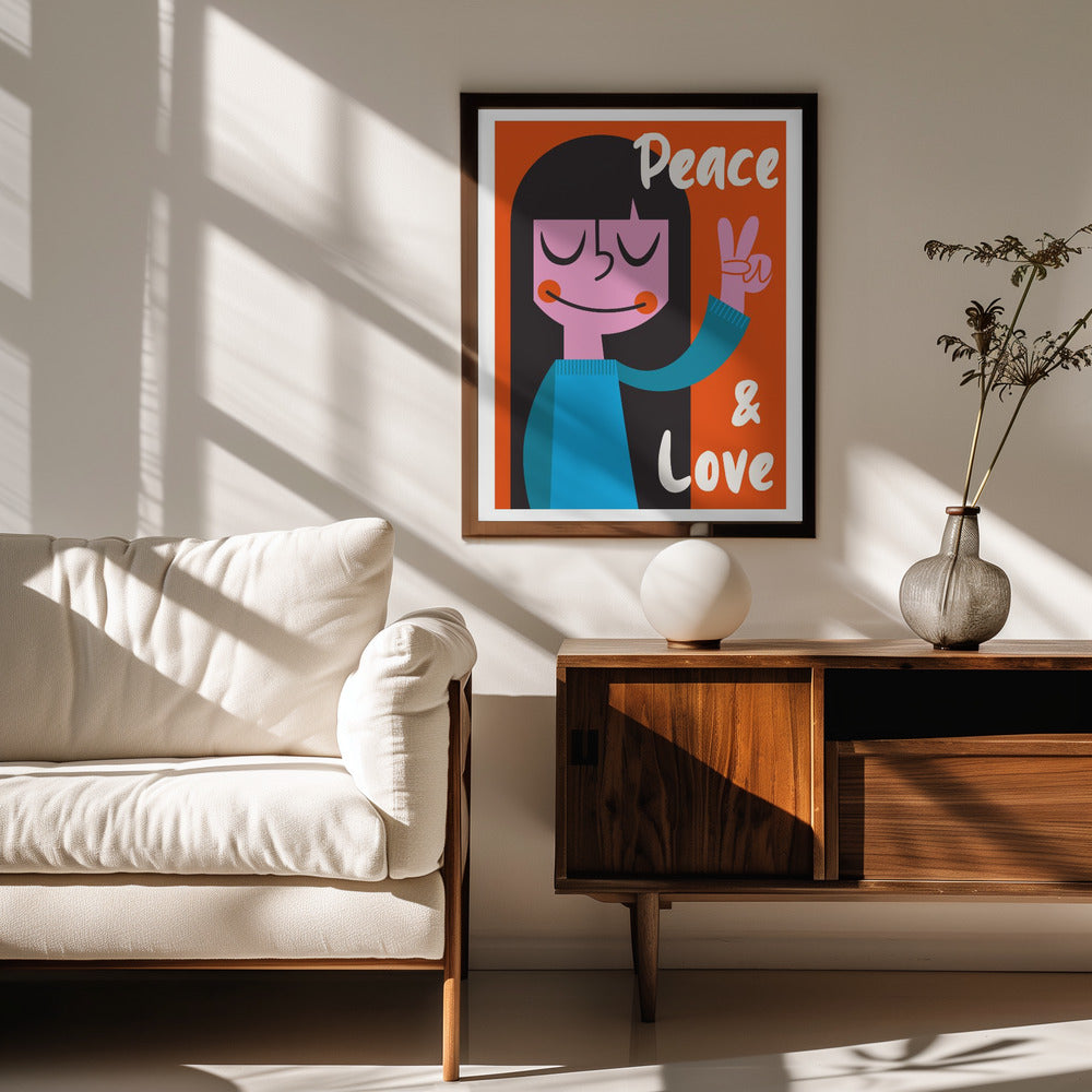 Peace &amp; Love Mid Century Illustration Poster