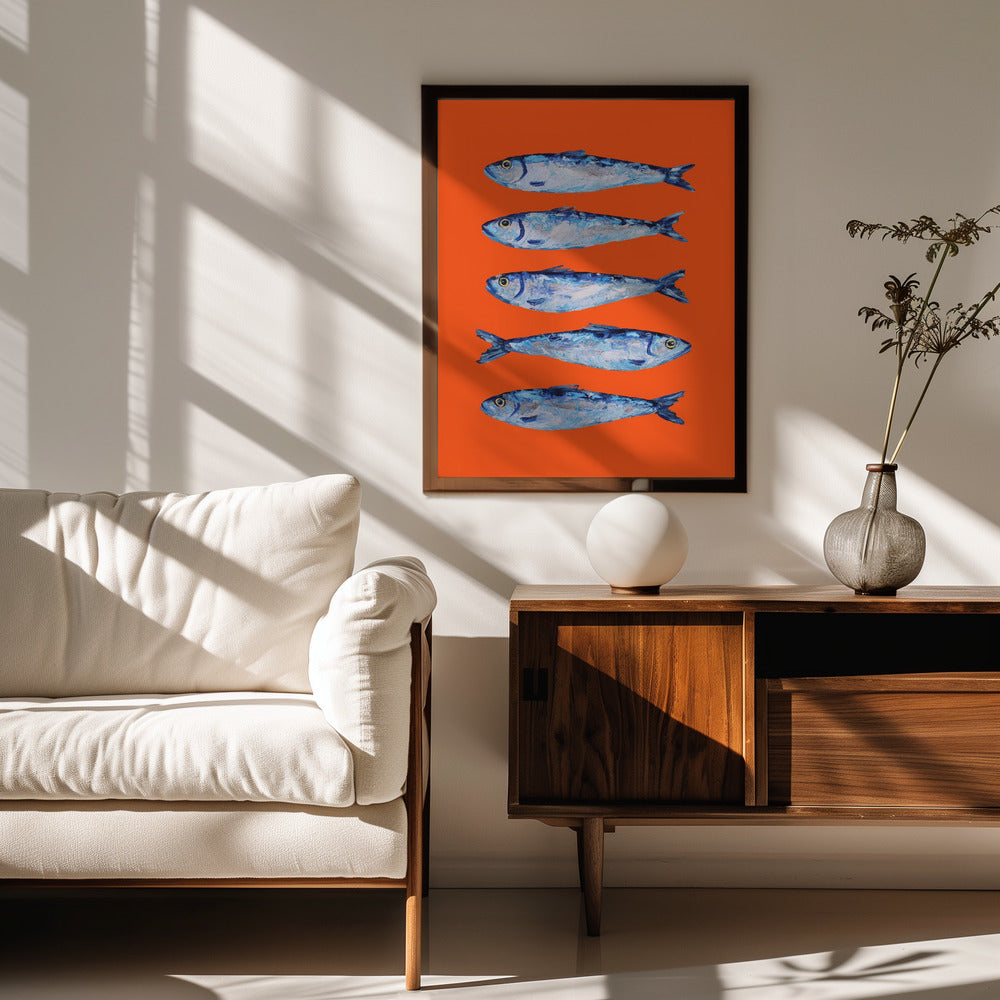 Sardines on Orange Poster